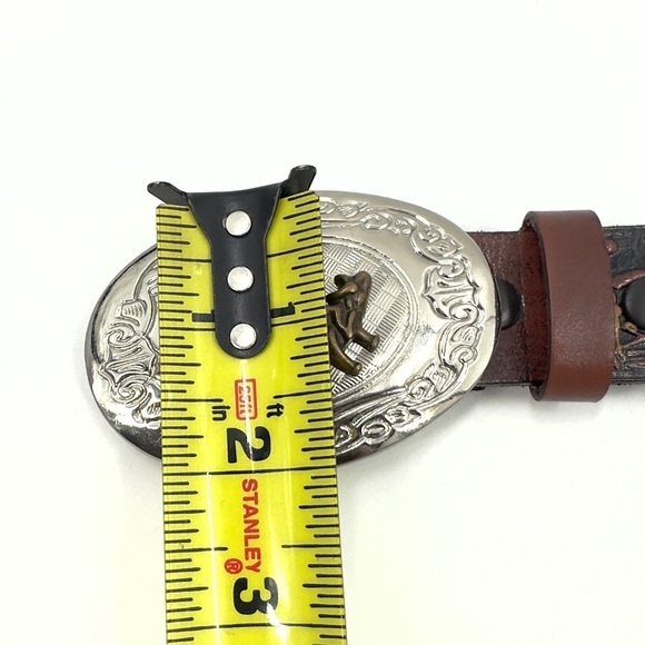 Nocona Western Rodeo Tooled Leather Belt Boys Size 24 Big Buckle Bull Rider - Picture 12 of 13